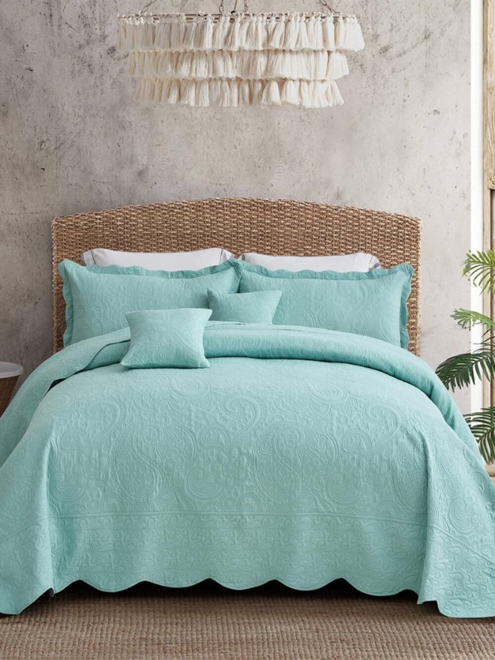 Oversized King Bedspreads, Embossed Paisley, Seaglass